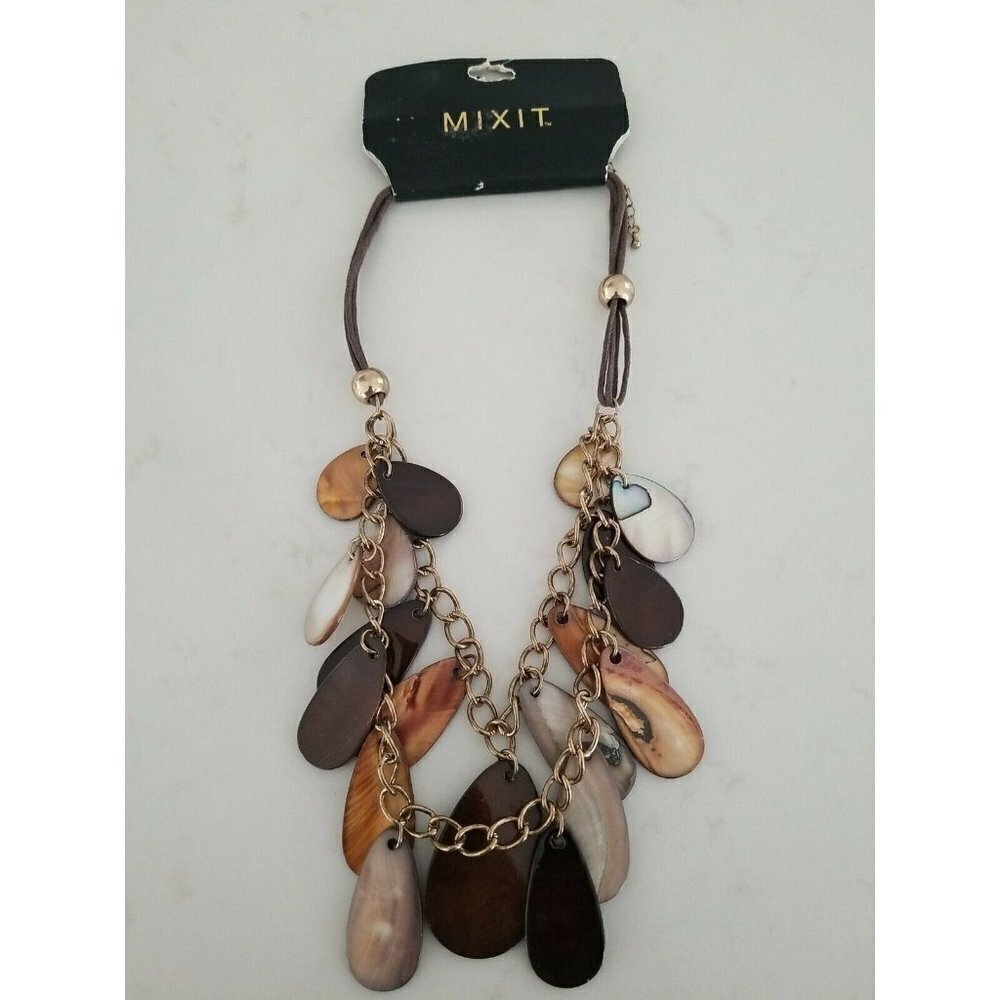 Mixit Brown Shell Over Drop Necklace